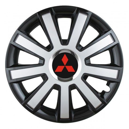 Set 4 capace roti Silver/black cu inel cromat R14 pentru gama auto Mitsubishi