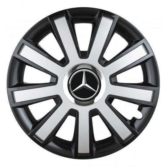 Set 4 capace roti Silver/black cu inel cromat R14 pentru gama auto Mercedes-Benz