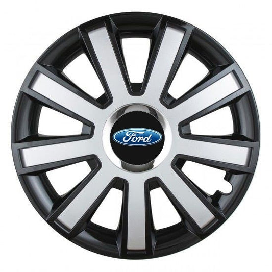Set 4 capace roti Silver/black cu inel cromat R14 Compatibil Cu Ford