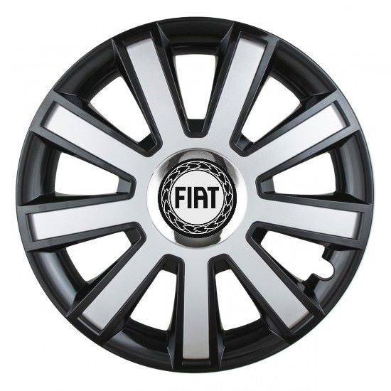 Set 4 capace roti Silver/black cu inel cromat R14 pentru gama auto Fiat