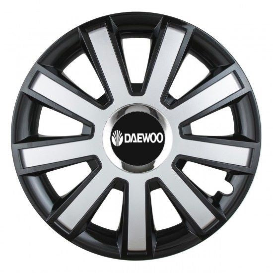 4 db-os ezüst/fekete dísztárcsák krómozott gyűrűvel R14 Daewoo kompatibilis
