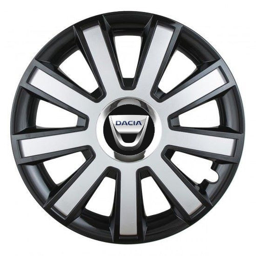Set 4 capace roti Silver/black cu inel cromat R14 Compatibil Cu Dacia