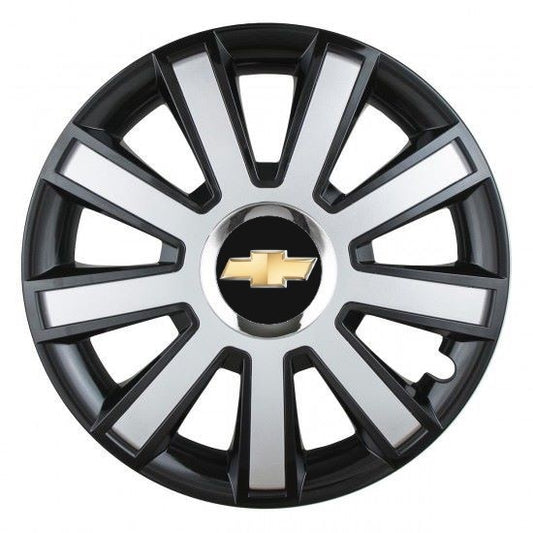 Set 4 capace roti Silver/black cu inel cromat R14 Compatibil Cu Chevrolet