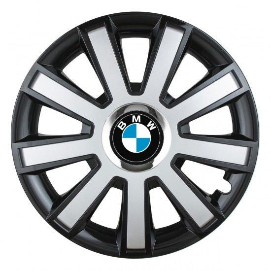 Set 4 capace roti Silver/black cu inel cromat R15 Compatibil Cu BMW