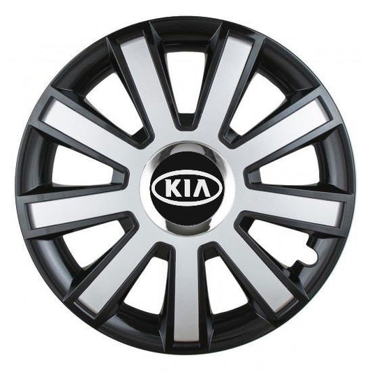 Set 4 capace roti Silver/black cu inel cromat R15 Compatibil Cu Kia