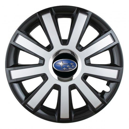 Set 4 capace roti Silver/black cu inel cromat R15 Compatibil Cu Subaru