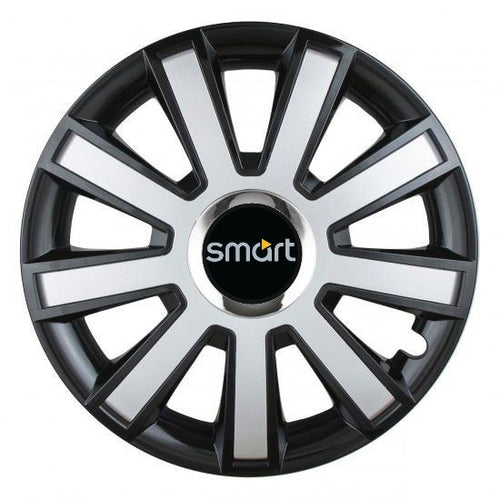 4 darabos ezüst/fekete dísztárcsák krómozott gyűrűvel R15 Smart kompatibilis