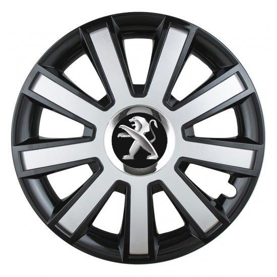 Комплект 4 таса Silver/black с хромиран пръстен R15, съвместими с Peugeot