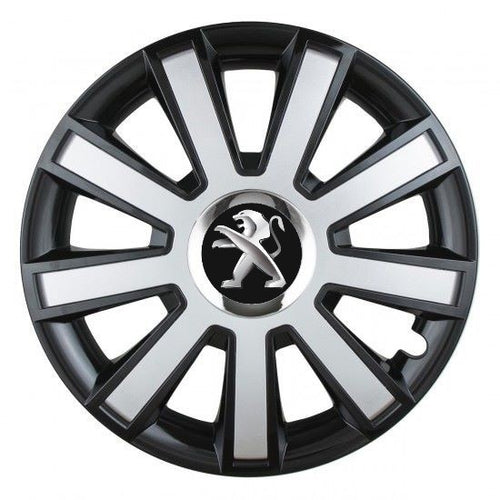Комплект 4 таса Silver/black с хромиран пръстен R15, съвместими с Peugeot