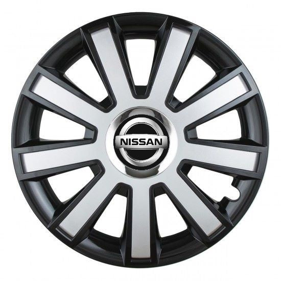 Set 4 capace roti Silver/black cu inel cromat R15 Compatibil Cu Nissan