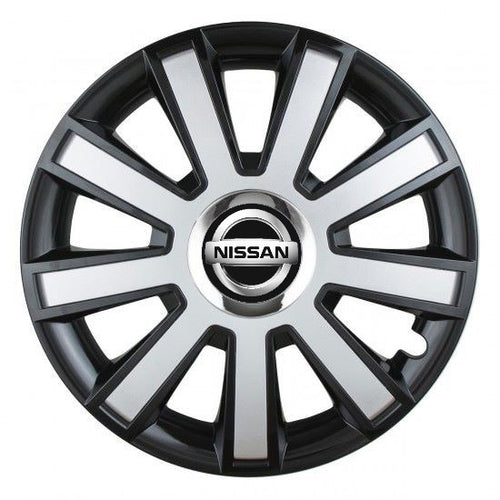 4 db-os ezüst/fekete keréktárcsák krómozott gyűrűvel R15 Nissan kompatibilis