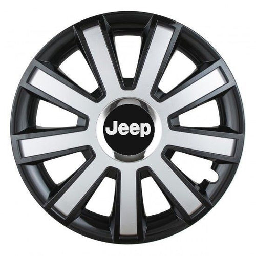 Set 4 capace roti Silver/black cu inel cromat R15 Compatibil Cu Jeep