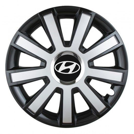 Set 4 capace roti Silver/black cu inel cromat R15 Compatibil Cu Hyundai
