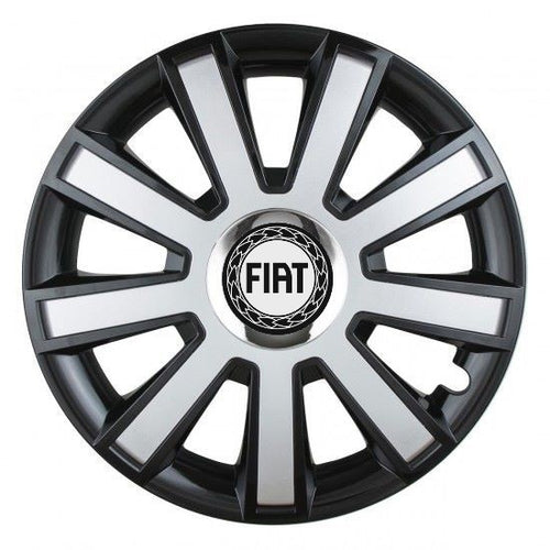 Set 4 capace roti Silver/black cu inel cromat R15 Compatibil Cu Fiat