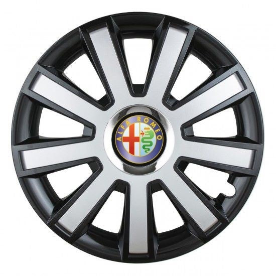 Set 4 capace roti Silver/black cu inel cromat R15 Compatibil Cu Alfa Romeo