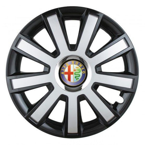 Set 4 capace roti Silver/black cu inel cromat R15 Compatibil Cu Alfa Romeo