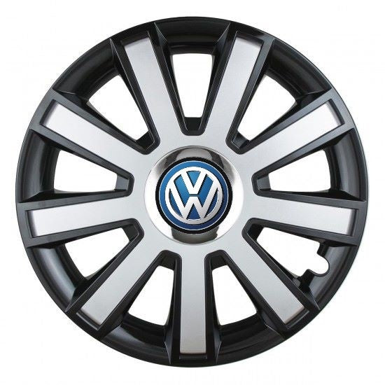 Set 4 capace roti Silver/black cu inel cromat R16 Compatibil Cu Volkswagen