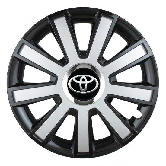 Комплект 4 таса Silver/черни с хромиран ринг R16 Съвместими с Toyota