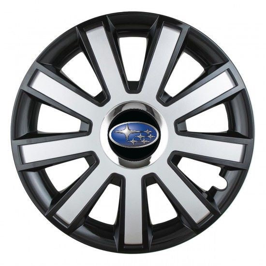 Set 4 capace roti Silver/black cu inel cromat R16 Compatibil Cu Subaru
