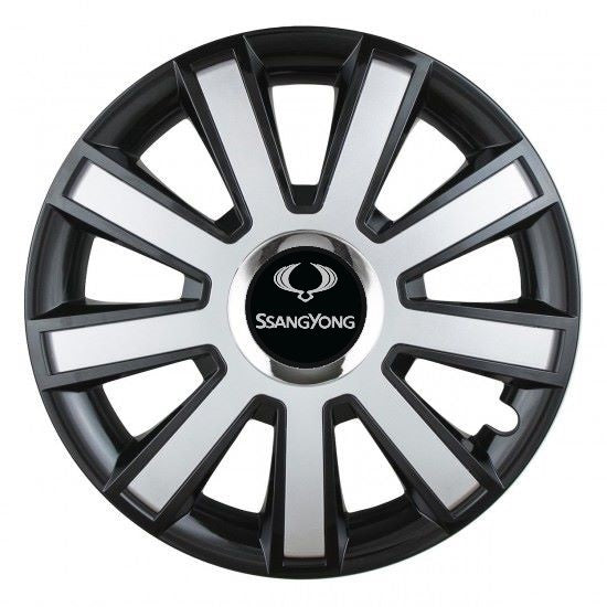 Set 4 capace roti Silver/black cu inel cromat R16 pentru gama auto SsangYoung