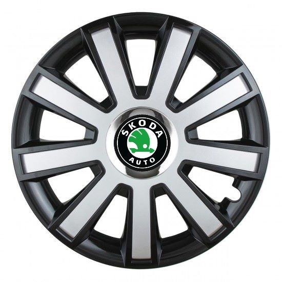 Set 4 capace roti Silver/black cu inel cromat R16 pentru gama auto Skoda