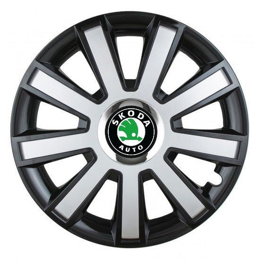 Set 4 capace roti Silver/black cu inel cromat R16 Compatibil Cu Skoda