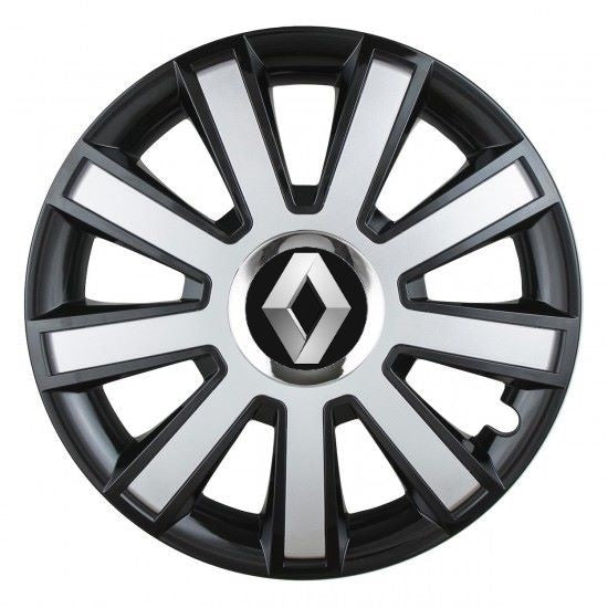 Set 4 capace roti Silver/black cu inel cromat R16 pentru gama auto Renault