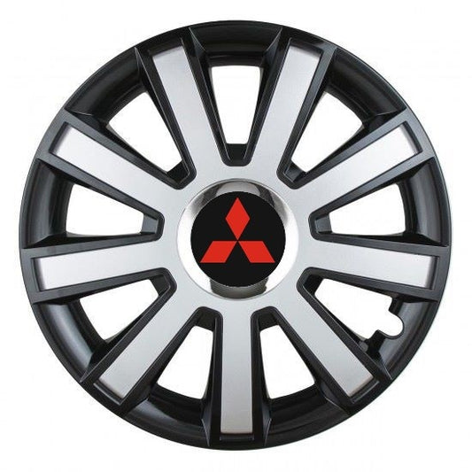 Set 4 capace roti Silver/black cu inel cromat R16 Compatibil Cu Mitsubishi