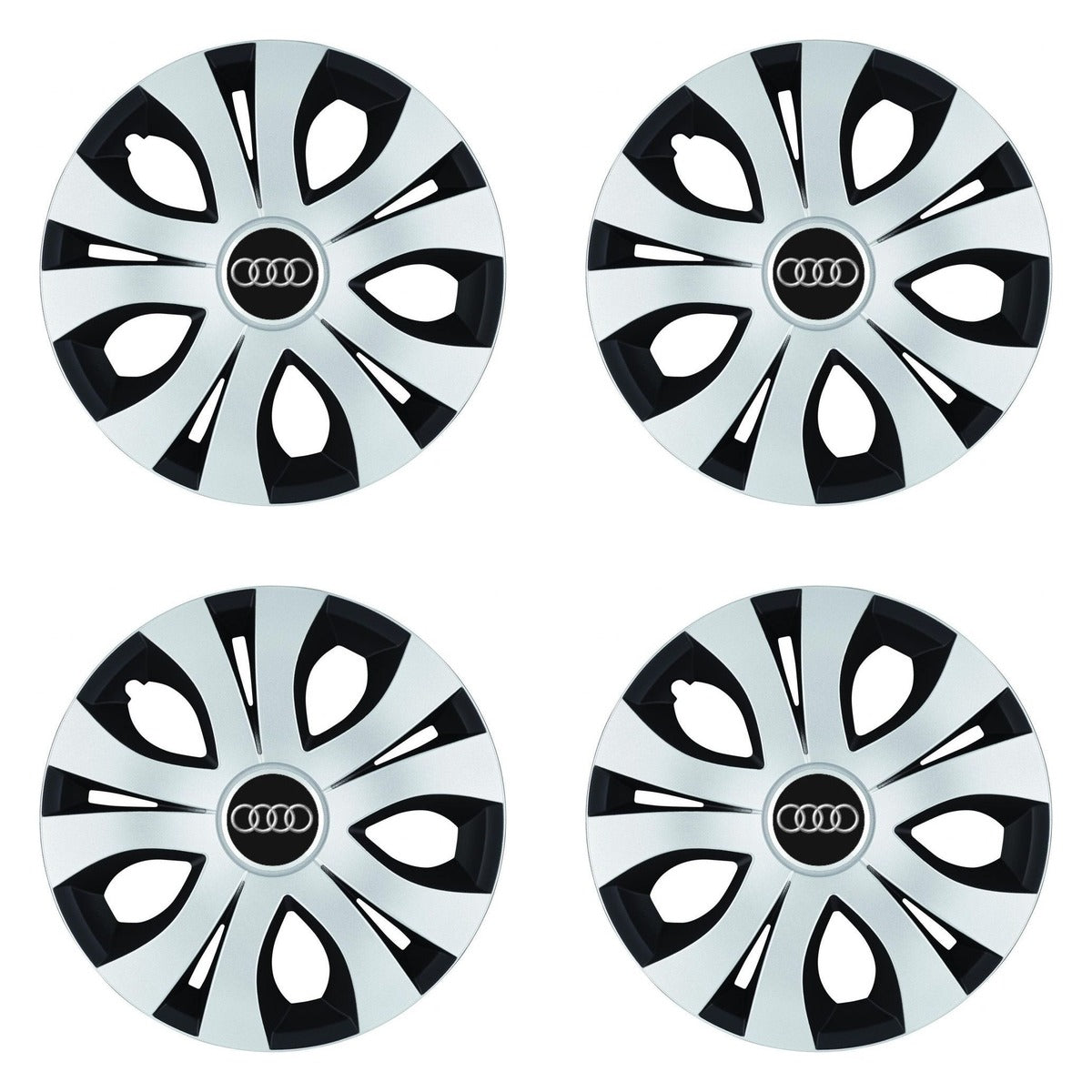Set 4 Capace Roti Top Gri-Negru R15, Compatibil Cu Audi