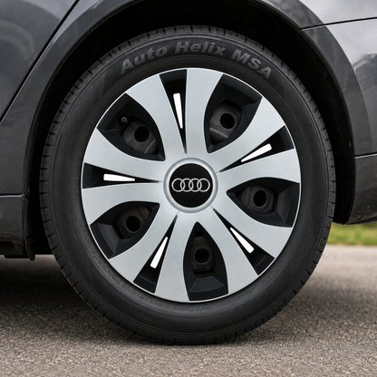 Set 4 Capace Roti Top Gri-Negru R15, Compatibil Cu Audi