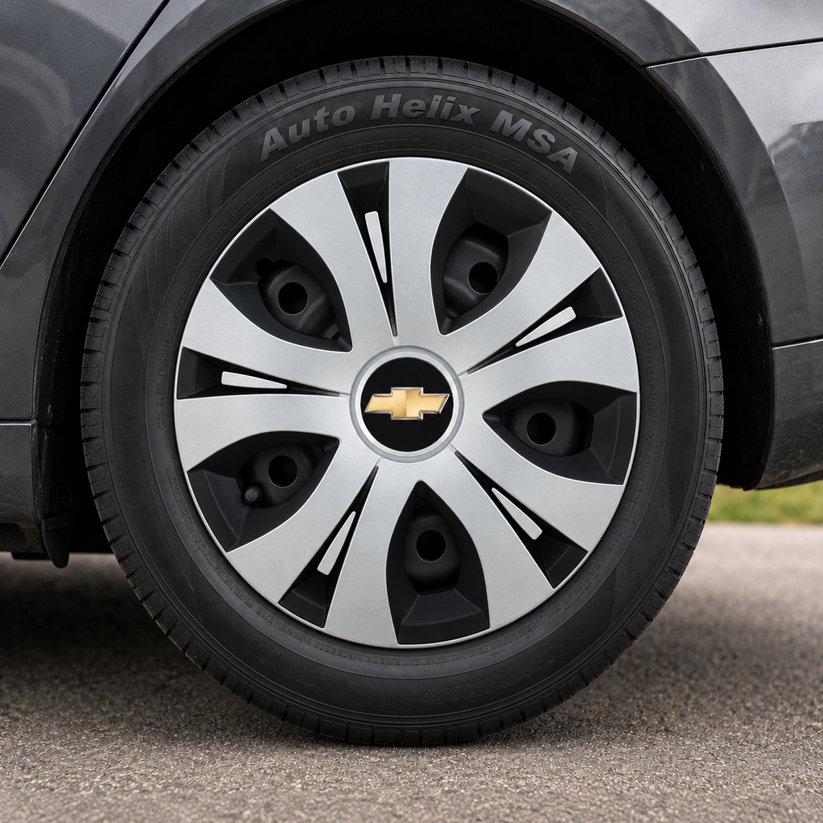 Set 4 Capace Roti Top Gri-Negru R15, Compatibil Cu Chevrolet