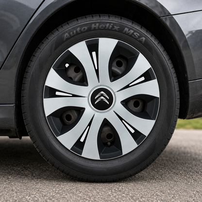 Set 4 Capace Roti Top Gri-Negru R15, Compatibil Cu Citroen