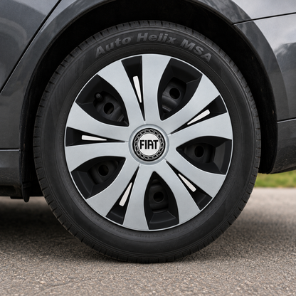 Set 4 Capace Roti Top Gri-Negru R15, Compatibil Cu Fiat