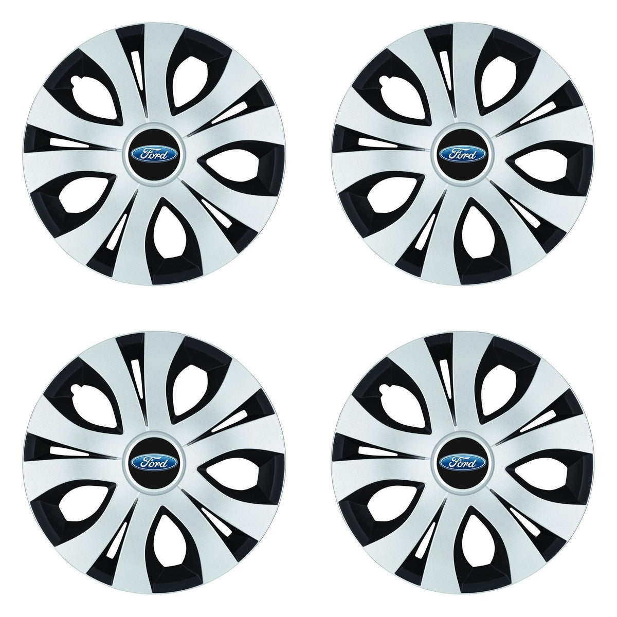Set 4 Capace Roti Top Gri-Negru R15, Compatibil Cu Ford