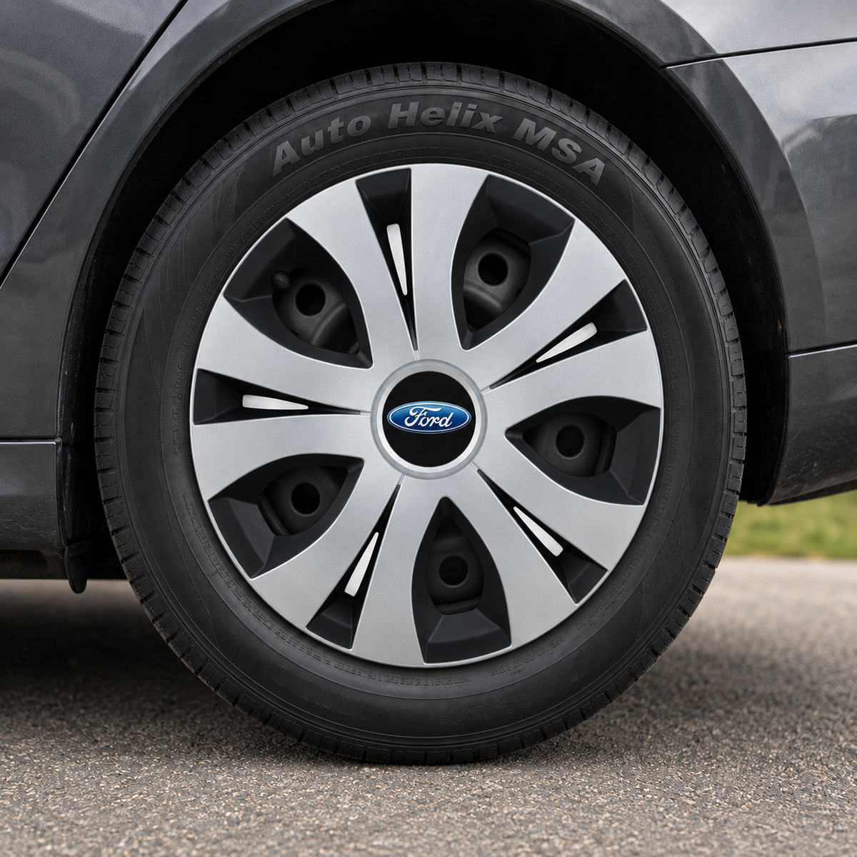 Set 4 Capace Roti Top Gri-Negru R15, Compatibil Cu Ford
