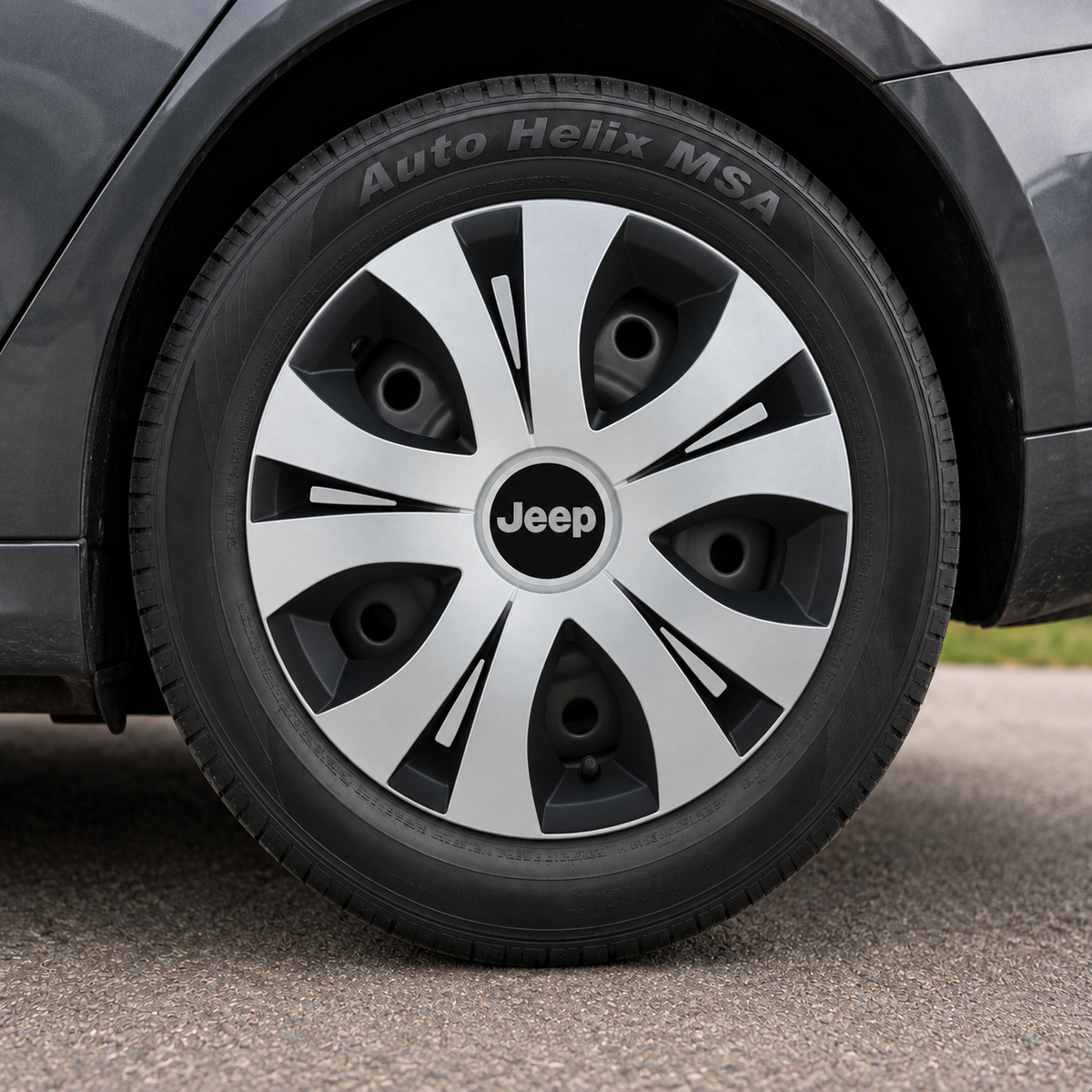 Set 4 Capace Roti Top Gri-Negru R15, Compatibil Cu Jeep
