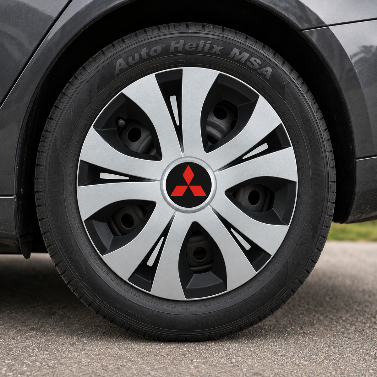 Set 4 Capace Roti Top Gri-Negru R15, Compatibil Cu Mitsubishi