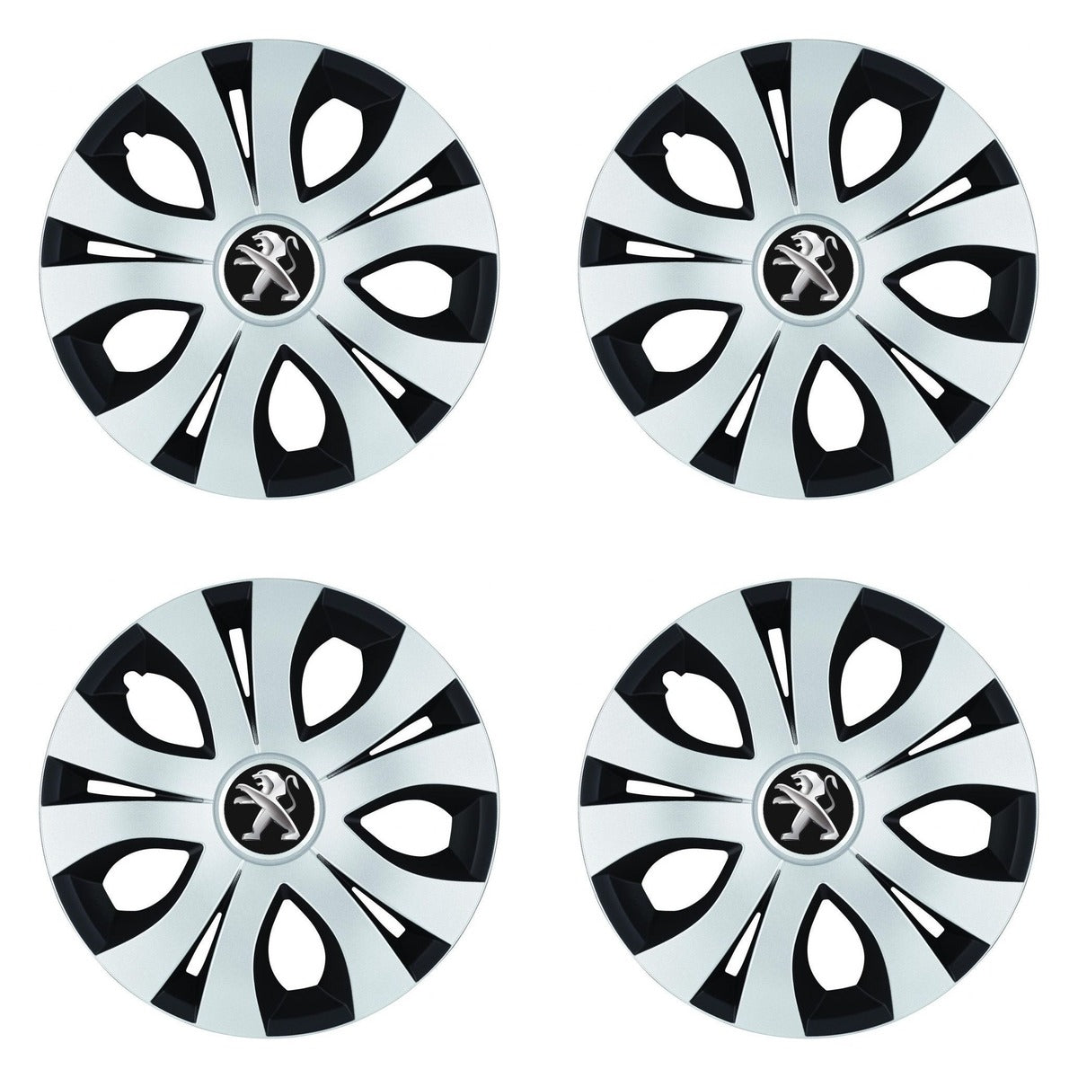 Set 4 Capace Roti Top Gri-Negru R15, Compatibil Cu Peugeot