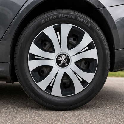 Set 4 Capace Roti Top Gri-Negru R15, Compatibil Cu Peugeot