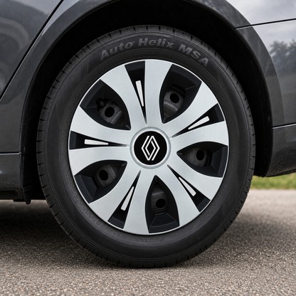 Set 4 Capace Roti Top Gri-Negru R15, Compatibil Cu Renault Nou