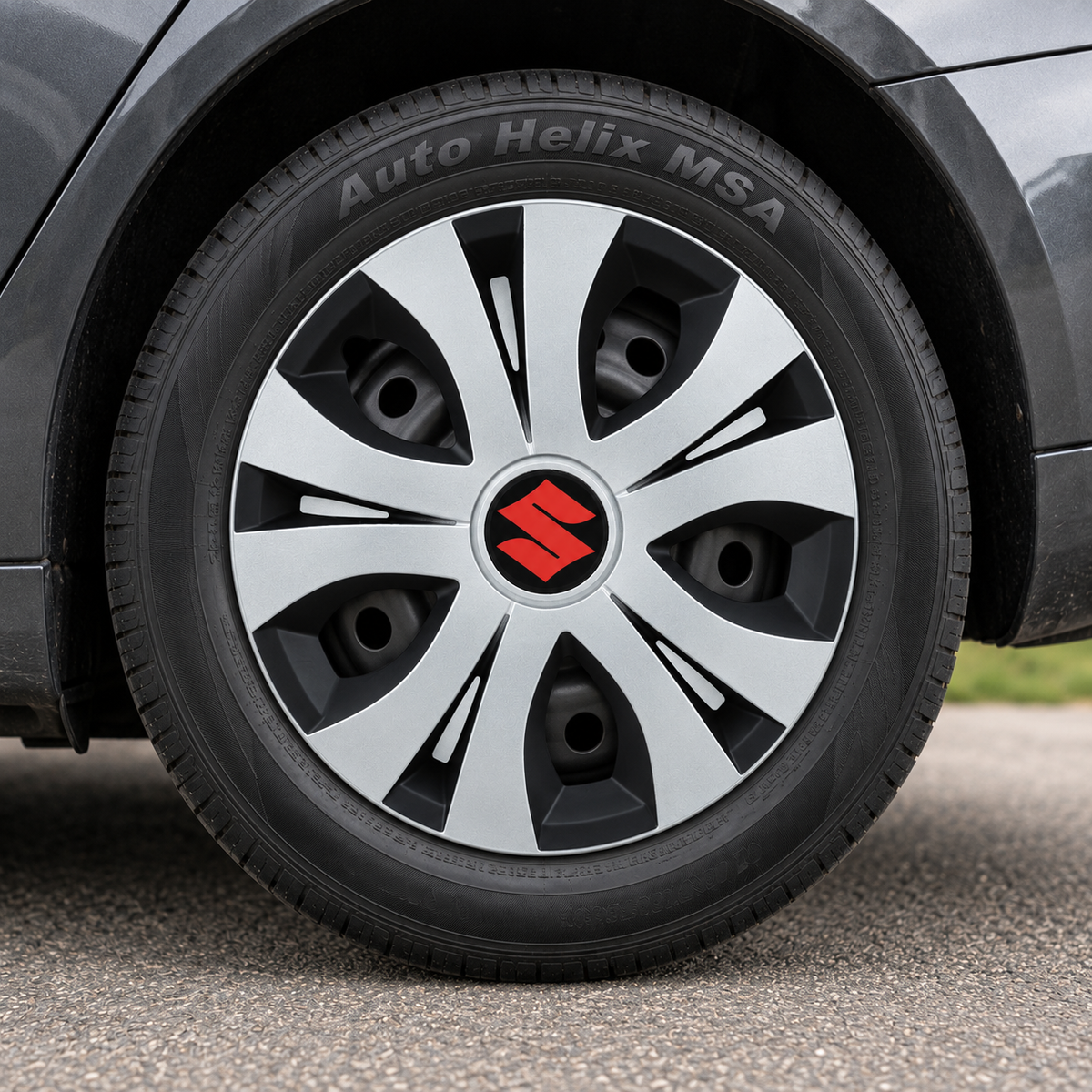 Set 4 Capace Roti Top Gri-Negru R15, Compatibil Cu Suzuki