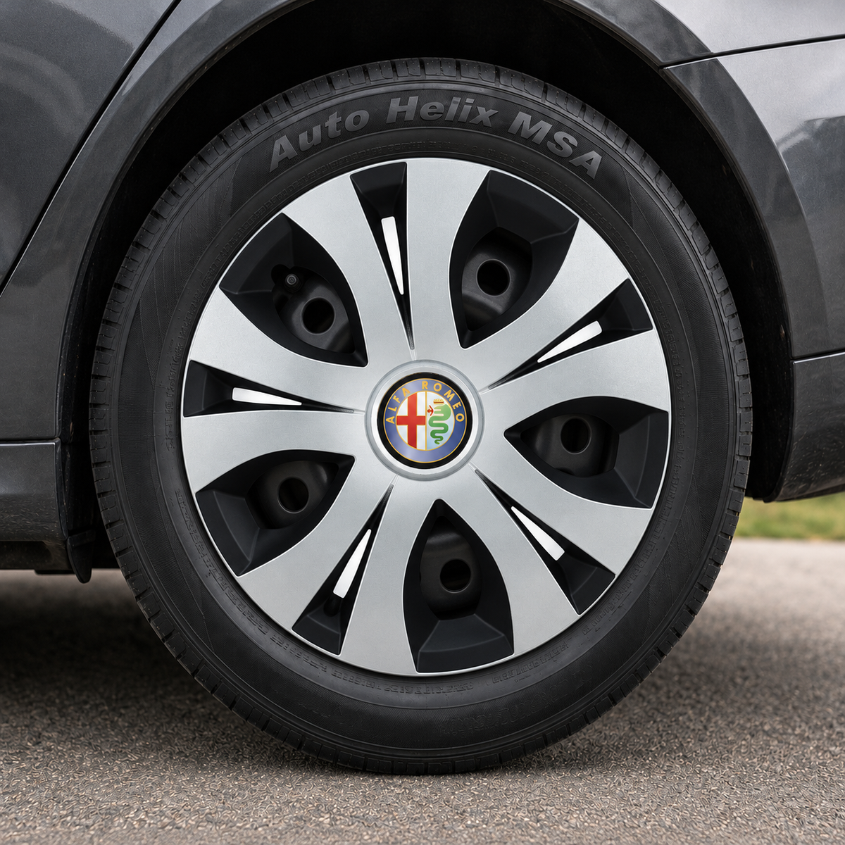 Set 4 Capace Roti Top Gri-Negru R16, Compatibil Cu Alfa Romeo