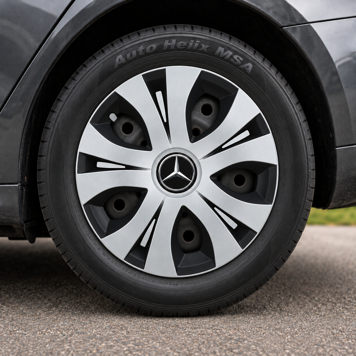 Set 4 Capace Roti Top Gri-Negru R16, Compatibil Cu Mercedes