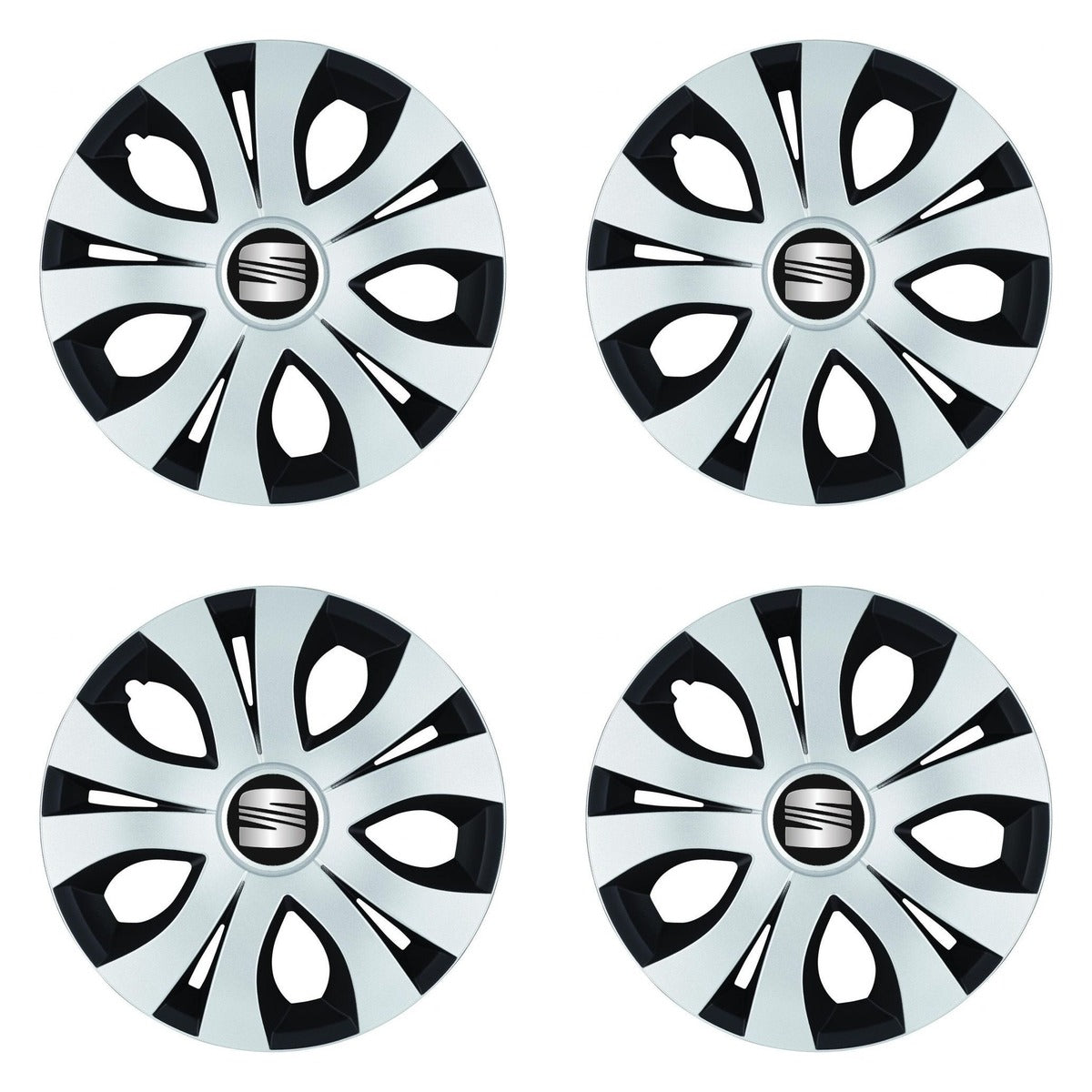 Set 4 Capace Roti Top Gri-Negru R16, Compatibil Cu Seat