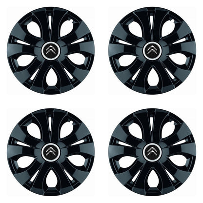 Set 4 Capace Roti Top Negru R15, Compatibil Cu Citroen