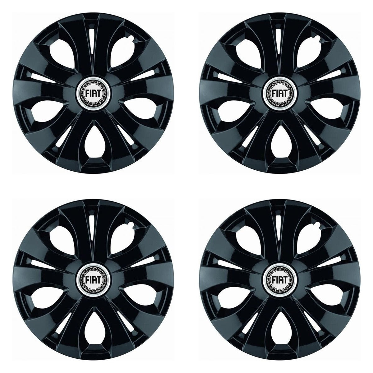 Set 4 Capace Roti Top Negru R15, Compatibil Cu Fiat