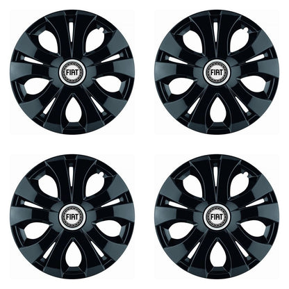Set 4 Capace Roti Top Negru R15, Compatibil Cu Fiat