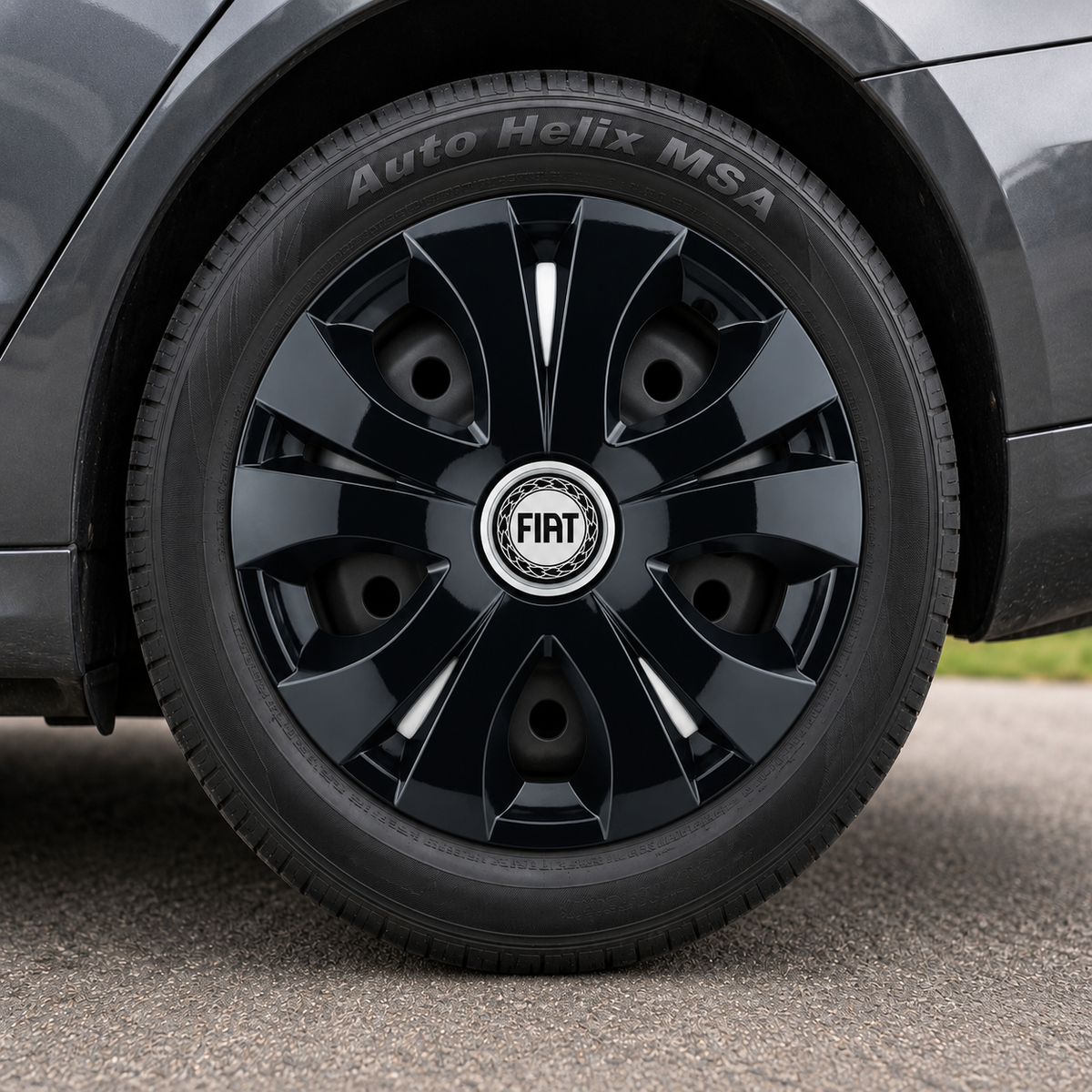 Set 4 Capace Roti Top Negru R15, Compatibil Cu Fiat