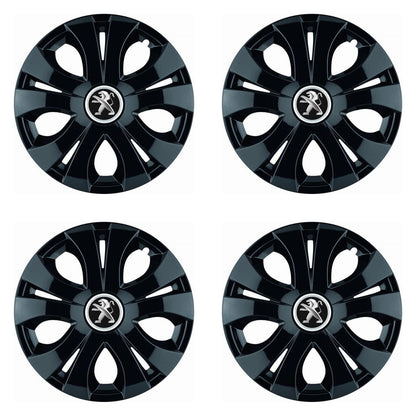 Set 4 Capace Roti Top Negru R15, Compatibil Cu Peugeot