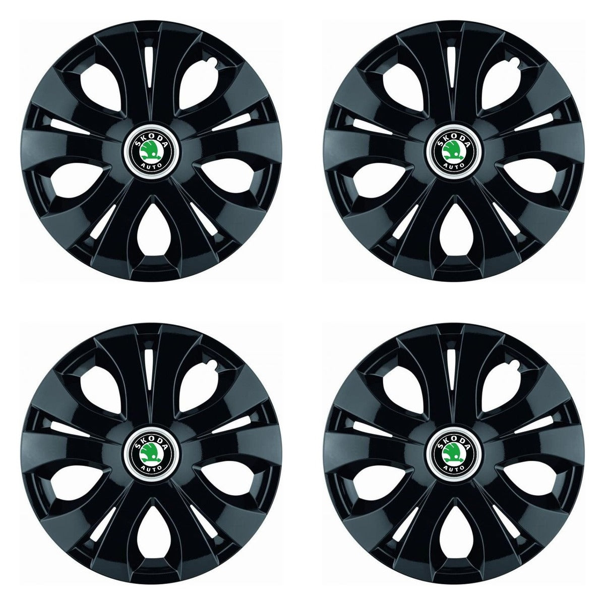 Set 4 Capace Roti Top Negru R15, Compatibil Cu Skoda